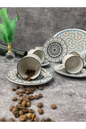 Schwarz-weißes Kaffeetassen-Set für 6 Personen, Kaffeetasse, Nescafe-Tasse, türkisch - 4