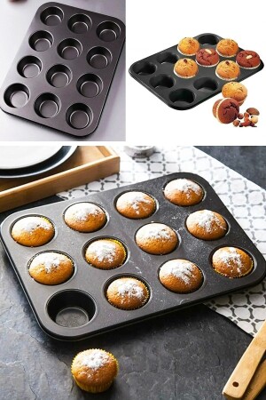 Schwarze 12-teilige Muffin-Kuchenform 26 x 38 cm - 1