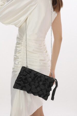 Schwarze Abendkleid-Portfolio-Clutch-Handtasche mit langem Kettenriemen - 4