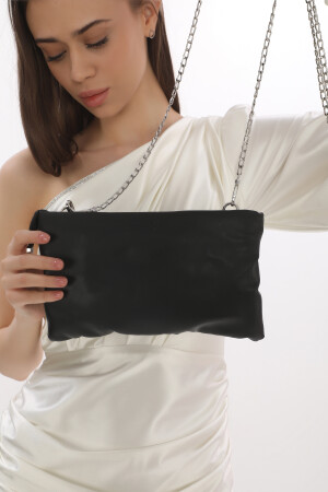 Schwarze Abendkleid-Portfolio-Clutch-Handtasche mit langem Kettenriemen - 6