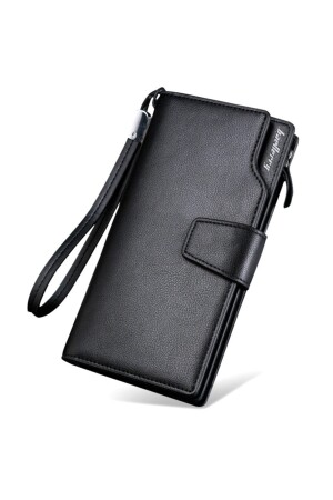 Schwarze Baellerry-Geldbörse aus langem Leder mit Kartenhalter und Reißverschluss für Herren 5050-3088 - 1
