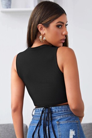 Schwarze Crop-Top-Bluse mit Kreuzschnürung für Damen - 2