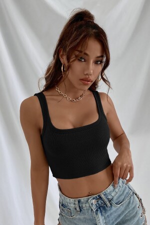 Schwarze Crop-Top-Bluse mit Trägern für Damen - 1