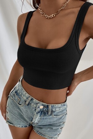 Schwarze Crop-Top-Bluse mit Trägern für Damen - 5