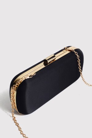 Schwarze Damen-Clutch-Abendtasche aus Satin mit goldenem Überzug - 1