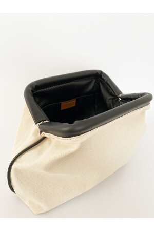 Schwarze Damen-Clutch-Handtasche aus geripptem Leinenleinen HYBBYL01 - 5
