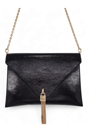 Schwarze Damen-Clutch und Clutch aus Lackleder mit Kettenriemen - 2