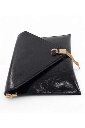 Schwarze Damen-Clutch und Clutch aus Lackleder mit Kettenriemen - 6