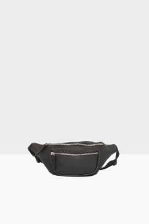 Schwarze Damen-Gürteltasche mit ovaler Taschensäule M000002357 - 1