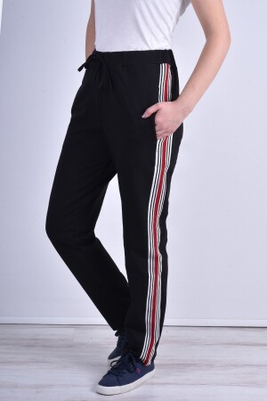 Schwarze Damen-Jogginghose aus gestricktem Stoff mit seitlichen Streifen von Concept, mit Plus-Size-Option - 1