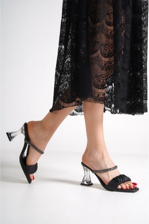 Schwarze Damen-Sandalen mit gebogenem, gestreiftem Stein und transparentem Absatz, Hausschuhe Wsb0422 WSB0422 - 2