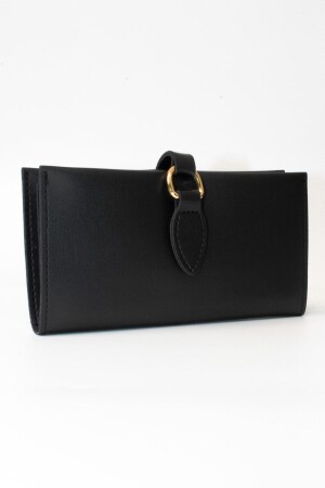 Schwarze Damenbrieftasche aus weichem Leder mit Druckknöpfen, mehreren Fächern, Reißverschluss in der Mitte und Telefonhalter-Zubehör drcmbc1001 - 2