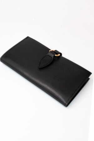 Schwarze Damenbrieftasche aus weichem Leder mit Druckknöpfen, mehreren Fächern, Reißverschluss in der Mitte und Telefonhalter-Zubehör drcmbc1001 - 7