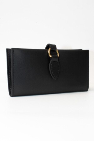 Schwarze Damenbrieftasche aus weichem Leder mit Druckknöpfen, mehreren Fächern, Reißverschluss in der Mitte und Telefonhalter-Zubehör drcmbc1001 - 1