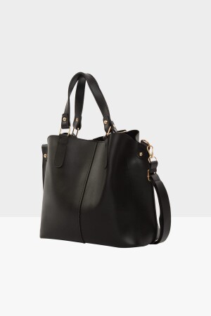 Schwarze Damentasche mit drei Fächern und Druckknopfdetail M000002918 - 2