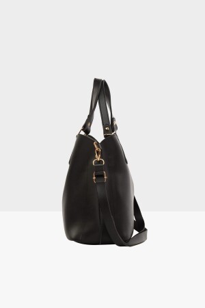 Schwarze Damentasche mit drei Fächern und Druckknopfdetail M000002918 - 3