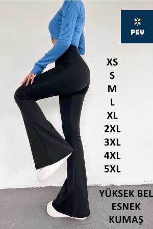 Schwarze, flexible Lycra-Strumpfhose für Damen mit hoher Taille, nicht freiliegender Crêpe-Strumpfhose mit Raffung und ausgestelltem Bein - 1