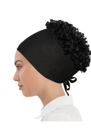 Schwarze Frilly Curly Dutt-Haube für Damen - 2