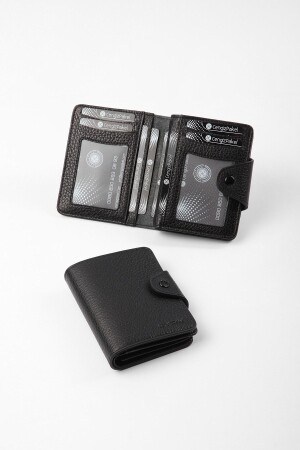 Schwarze Geldbörse aus echtem Leder 13632T - 1