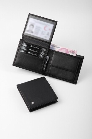Schwarze Geldbörse aus echtem Leder 27458T - 1