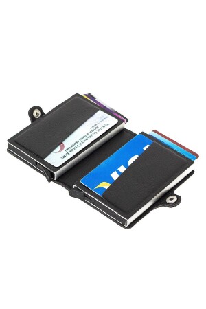 Schwarze Geldbörse mit Doppelkartenmechanismus und RFID-Blockierfunktion DMK002 - 4