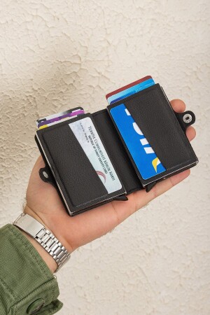 Schwarze Geldbörse mit Doppelkartenmechanismus und RFID-Blockierfunktion DMK002 - 5
