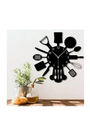 Schwarze Geschenk-Wanduhr aus Holz, dekorative Küche, gemustert, geräuschlos, 47 cm, WD-CLOCK-KITCHENCLOCK - 5