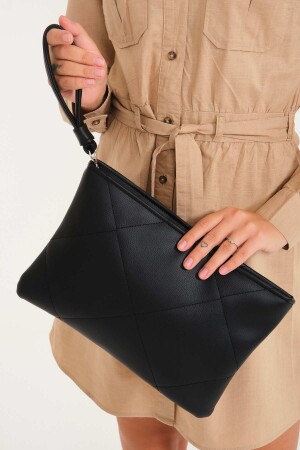 Schwarze gesteppte Leder-Clutch-Handtasche - 6