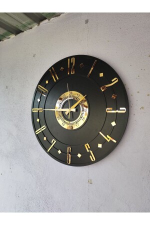 Schwarze, goldfarbene, nummerierte Geschenk-Wanduhr aus Holz, dekorativ, mit verschiedenen Mustern, für Zuhause, Geschenk, 50 cm - 6