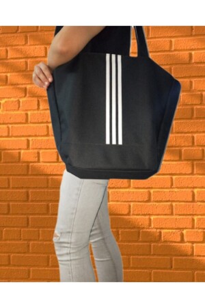 Schwarze große gestreifte Sporttasche für Damen LC0015 - 4