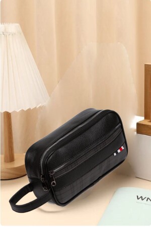 Schwarze Herren-Clutch-Tasche aus veganem Leder, wasserdicht, elegant, im Portfolio-Stil, Rasier- und Kosmetiktasche - 1