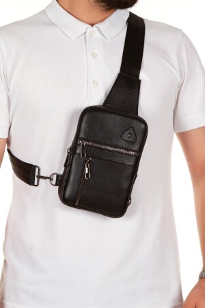 Schwarze Herren-Handybrieftasche aus echtem Leder mit Fach, USB-Kopfhörerausgang, Querbrust und Umhängetasche tul010-t - 1