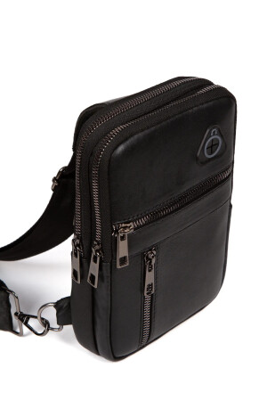 Schwarze Herren-Handybrieftasche aus echtem Leder mit Fach, USB-Kopfhörerausgang, Querbrust und Umhängetasche tul010-t - 4