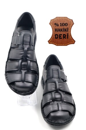 Schwarze Herren-Sandalen aus echtem Leder, innen und außen, mit weicher Sohle - 1