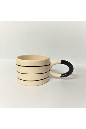 Schwarze horizontale Streifen, handgefertigte Keramik-Design-Bechertasse – Kaffeetasse – Teetasse - 3