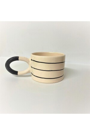 Schwarze horizontale Streifen, handgefertigte Keramik-Design-Bechertasse – Kaffeetasse – Teetasse - 4