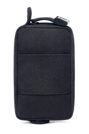 Schwarze Hüfttasche aus wasserdichtem Stoff im taktischen Stil mit Kartenfach und Gürtelbefestigung TAKBEL - 5