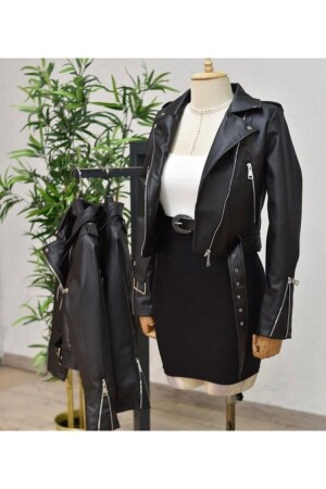 Schwarze Kunstlederjacke für Damen - 1