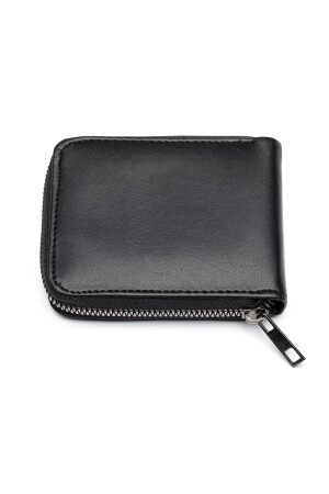 Schwarze Lederbrieftasche mit Reißverschluss, Unisex - 3