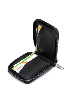 Schwarze Lederbrieftasche mit Reißverschluss, Unisex - 5