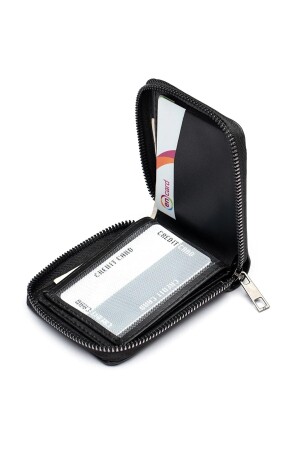 Schwarze Lederbrieftasche mit Reißverschluss, Unisex - 6