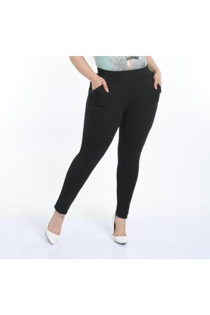 Schwarze Leggings mit erhöhten Taschen für Damen in Übergröße - 1