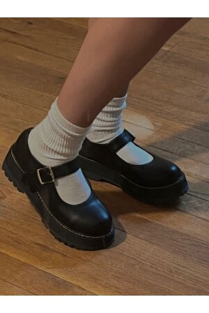 Schwarze Lolita-Schuhe im Oxford-Harajuku-Stil mit Knöchelschnalle - 1