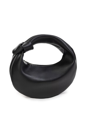 Schwarze Mini-Baguette-Handtasche für Damen mit Knotendetail und Reißverschluss - 2