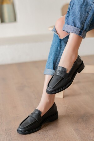 Schwarze Mokassin-Freizeit-Loafer-Schuhe für Damen - 1