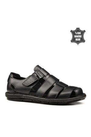 Schwarze orthopädische Ledersandalen für Herren - 1