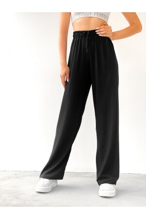 Schwarze Palazzo-Hose mit elastischem Bund für Damen - 2