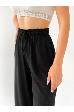 Schwarze Palazzo-Hose mit elastischem Bund für Damen - 4