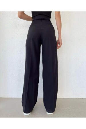 Schwarze Palazzo-Hose mit hoher Taille und Falten für Damen. - 4