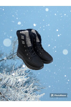 Schwarze, pelzgefütterte, wasserdichte Schneestiefel mit Reißverschluss für Damen - 1